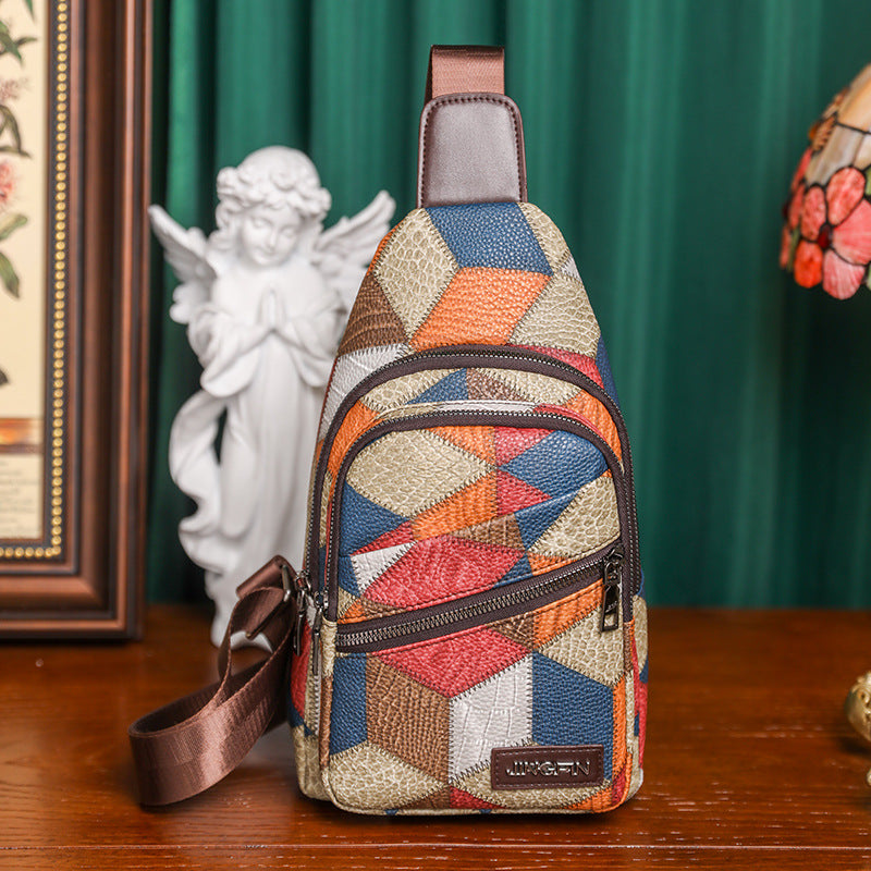Wholesale PU Ethnic Style Contrast Stitching Chest Bag